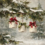 **oil painting, toilet paper rolls hanging from evergreen branches with red and green bows, snow falling in the background, vintage style, rustic farmhouse aesthetic, christmas-themed, soft lighting, neutral tones of beige, cream, and brown. --ar 67:89** - Image #4 <@755829658108297216>