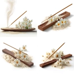 **Single incense stick in a modern stand, surrounded by white Nag Champa flowers and sandalwood isolated on white background, photorealistic, high detail --ar 4:3 --v 7.0 --raw** - <@1350154422424043543> (fast)
