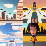 **The style is a 2D flat cartoon style. A girl with a 45-degree low angle and a two-point perspective is looking up at a futuristic city intersection on a sunny day. Above the girl, numerous black drones move from the back to the front. --v 3** - <@1391623149094965368> (relaxed)
-# Create, explore, and organize on [midjourney.com](<https://midjourney.com/imagine?from_discord=1>)