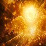 **Divine golden light rays descending from heaven onto floating elemental symbols (fire flame, water droplet, air swirl, earth crystal), angelic wings in background, warm amber and gold color palette, hyper-realistic spiritual energy, cinematic photography --v 6.0 --ar 79:59** - Image #2 <@900787127892180992>