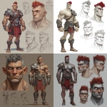 **Character design sheet. Realistic 3d rendering. Character design sheet of a ruggedly handsome, Hyper muscular handsome half orc, bodybuilder, bright silver eyes, short curly red Mohawk, short pointed ears, defined muscles, Huge leg muscles, huge pectoral muscles, big arm muscles, vascular hyper muscular, wide Grecian nose, strong square jaw, defined cheek bones, masculine features, freckles, Bodybuilder, short pointed ears, wearing Roman gladiator armor. --v 7.0** - <@1222981214734913607> (relaxed)
-# Create, explore, and organize on [midjourney.com](<https://midjourney.com/imagine?from_discord=1>)