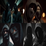 **2 St. Louis Based black Rappers, wearing all black, black masks and hoods, gloves, up close and personal 8k professional photography shoot for an album cover, low light night time dynamic and cinematic --ar 16:9 --v 7.0 --raw** - <@1060379121521279086> (fast)