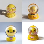 **kawaii yellow gachapon toy ball, round transparent plastic capsule with toy inside, Japanese vending machine prize, cute and shiny, on white background** - <@463656957367025669> (relaxed)