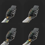 **iphone17, straight on, held by robot hand made of coding lines --v 7.0** - Variations (Region) by <@1048326817838280714> (fast, stealth)