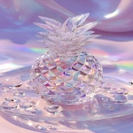 **a highly detailed crystal pineapple art piece, shaped like a ripe pineapple made entirely of translucent gemstone, iridescent rainbow reflections, sparkling diamond-like textures, placed on a clear glass plate, surrounded by crystal droplets, soft pastel lighting, dreamy glossy aesthetic, hyper realistic photography, fantasy luxury concept --ar 9:16** - Image #4 <@1240240057374478349>
