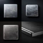 **a silver book cover with rounded corners, matte surface material, black background, front view, flat lay, minimalistic design, high-resolution photography, hasselblad x2d 50c camera, studio lighting, soft shadows, hyper-detailed, intricate details, high detail. --ar 85:128** - <@773495126521544745> (fast)
