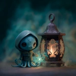 **Barnacle Chibi, smoke and mirrors, alladin's lamp, ar 3:5 --v 7.0** - Image #1 <@1289714446498922519>