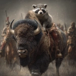 **a hyper realistic photo of a raccoon riding a bison into battle** - Image #1 <@543986060485459972>