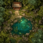 **a tabletop vtt battlemap. Gridless. a hidden japanese kami shrine in a forest. a pool with carp and lilypads. a small stone shrine. Foundry roll20 style vtt map --v 7.0** - Upscaled by <@607670360539660330> (fast)