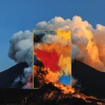 **fumarole eerie painting with a color scheme of monochromatic black and white with a pop of Color. The painting uses cross-hatching and palette knife techniques, inspired by analog horror, grunge Polaroids, ukiyo-e and retro Japanese horror. The mood is mysterious and unsettling --p v95am5p** - Image #2 <@948741381743083580>