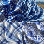 **create Printed Silk Check Foulard pattern in blue and white background** - <@1013652600119373834> (fast)