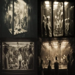 **a state of the art Claw Machine, award winning photo, inspired by Twilight Zone, inside the machine is full of small adults who are trying to be the next person picked by the claw, vintage photo, sepia tones, grainy picture, 8mm photograph, --ar 7:3** - <@177905555241828352> (fast)