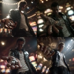 **a photorealistic image of a man with short spiked brown hair in a black leather jacket, white tshirt and jeans, standing in a crowded casino holding 2 dice in his hand palm facing up. Make the man somewhat in shadow. Make it a low angle shot with a spotlight shining down illuminating the dice and the hand holding the dice ar 3:2** - <@1079878313302048812> (fast)
-# Create, explore, and organize on [midjourney.com](<https://midjourney.com/imagine?from_discord=1>)