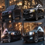 **ultra-realistic concept of a modernized Volvo S80 2010 luxury sedan, sleek and elegant design, obsidian black paint with high-gloss finish, full chrome trim, updated LED headlights and taillights, large polished multi-spoke wheels, low-profile executive stance, smooth sculpted body lines, panoramic glass roof, premium grille design, soft ambient lighting underbody, tinted windows, luxury presence, photographed in a high-end urban setting at dusk with warm reflections, cinematic lighting, detailed textures and reflections, 50mm lens, no watermark, no text --v 7.0 --ar 16:9 --raw** - <@1391625263430762497> (fast)
