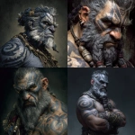 **a male character, a dwarven man, gray skin, heavily scarred face, charcoal tribal paint, muscular, with a scowl, in the style of an oil painting, high fantasy setting** - <@292486228132233216> (fast)
-# Create, explore, and organize on [midjourney.com](<https://midjourney.com/imagine?from_discord=1>)