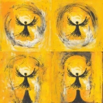 **Music graphic design block print with crayon / brushstrokes. Depicting an image of angel love, sun shining down. The overall style is very abstract and minimalist tribal with a lot of energy --v 6.1** - Zoom Out by <@886913816171008040> (fast)