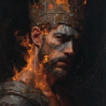**A wide, front-facing oil painting portrait of a king wearing an awe-inspiring, intricately detailed welding crown adorned with ancient symbols and shimmering jewels that seem to pulse with inner fire. His full face, chest, and upper torso are visible. The left side of his face and shoulder are consumed by vivid, almost supernatural flames ethereal and alive casting dynamic, flickering light that dances wildly across his skin and armor. The flames subtly form ghostly shapes of angels and souls rising, blending spiritual mysticism with raw elemental power. A bold, cracked ash cross, textured like burnt wood and glowing faintly with silver embers, is emblazoned on his forehead a stark symbol of humility, mortality, and divine purification. His expression is calm yet fervent, eyes burning with inner fire and transcendent wisdom, embodying spiritual strength, sacrifice, and rebirth. The dark, textured background pulses with smoky shadows and faint celestial constellations, as if the universe itself watches this sacred moment. Rendered in rich, detailed soft oil brush strokes that give the skin a warm glow, the flames a mesmerizing flow, and the crown a regal grandeur blending hyperrealism with a visionary, almost mystical atmosphere full of emotional intensity and symbolic depth. --v 7.0** - Upscaled by <@1097374443979935885> (fast)
-# Create, explore, and organize on [midjourney.com](<https://midjourney.com/imagine?from_discord=1>)