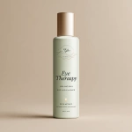 **A refined luxury spa label design for a tall spray bottle featuring elegant typography and soothing neutral tones. The label displays "Eye Therapy" in an elegant serif font at the top, followed by "100% Natural" in smaller clean sans-serif text, and "Eyelid and Lash Cleanser" below in the same supporting font style. The design incorporates a subtle line-art eye contour and gentle water droplet abstraction in muted sage green accents against a soft ivory background. The vertical layout emphasizes generous white space and breathable composition, with optional champagne gold foil highlighting on "Eye Therapy" to convey premium wellness and natural purity. --v 7.0** - Image #1 <@1057847883723980911>