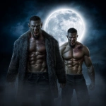 **a vampire and werewolf / in the form of two full body handsome vascular masculine men / exhibiting savage rapacious hunger / for human life spirit / brightly illuminated by / a brilliant full moon in a nighttime sky / full length view --no women, girls, females --s 50** - Image #4 <@1080572898269466724>