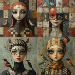 **A full-length picture of a woman with chess, mask multicolor, fish, bird, painting by Naoto Hattori, Didier Lourenço, Kelly McKernan and Hieronymus Bosch --quality 2 --stylize 750 --v 6.1** - <@1051616081585905745> (relaxed)