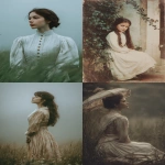 **Take a poetic full-length photo of a 1900s girl. 8K full resolution, maximum sharpness, the photo is soft and blurry at the edges. --ar 2:3** - <@1101859494062989373> (fast)