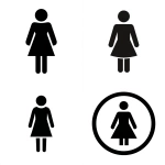 **A simple black silhouette icon of a woman, minimalistic design with circular head, straight arms, and triangular dress shape, isolated on a white background, commonly used for restroom signage or gender symbol in white background. --raw** - <@924967683852746793> (relaxed)