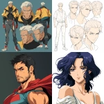 **original anime character, hand-drawn portrait style, thick bold outlines, clean cel-shading, visible sketch lines, crosshatching on fabric folds and underlying anatomy, ultra-detailed line art with zero clutter, sharp and defined facial features, full-color rendering, high visual clarity of face and body, character-centered composition include multiple perspective variants: frontal heroic close-up (face and torso squared), three-quarter angle showing jawline and stance depth, low-angle upward shot for size and presence, high-angle downward for clothing detail, side profile close-up with flowing fabric and sharp expression uncluttered background, zero special effects, only character and clothing, emphasis on silhouette, expression, pose, and detailed costume, anime character design with clear visual logic --niji 6 --raw** - <@266429059049848832> (fast)