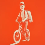 **1960's, 7-year old Barny Barnacle, is a happy little boy, He is riding his schwinn bike with banana seat to school, wearing an old cloth backpack, and has a big smile on his face --ar 53:40 --sref <https://s.mj.run/wq-KokexYfE> --p s7fydcn 44qoyrn --v 7.0** - Image #2 <@1059292469474373672>