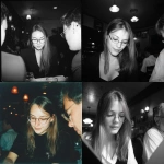 **Unedited candid photo in a restaurant, taken with a phone camera. A young woman about 27 with long straight hair and glasses sits at the table in a simple secretary-style outfit. One strand of hair falls forward as she tilts her head down, looking toward the man across from her with a small hidden smile. Her skin looks natural, with pores, slight lines and imperfections visible. The lighting is uneven from a normal white bulb, with soft shadows on her face. The photo looks casual and real, slightly soft focus, like an authentic dinner snapshot.** - <@1020654598798704680> (fast)