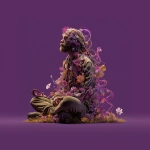 **Infinitely psychedelic + meditating yogi + neural networks + neon flowers in braided hair + heavily influenced by album artwork by Storm Thorgerson + solid purple background. Ultrahigh resolution + greg rutkowski --v 7.0 --ar 1:1 --zoom 1.25** - Upscaled by <@927570845549858886> (fast)