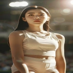 **<https://s.mj.run/BL_53ZbS-bc> a cinematic ultra-realistic full-body portrait of a Korean female ceremonial baseball pitcher standing on the mound before the first pitch in a bright stadium, referencing the face, body style, and pose from the provided image, wearing a tight stretch-fit sleeveless cropped sports top and short white spandex shorts, both in matching ivory or pure white tones, made of thin high-performance fabric, no logos or text, toned athletic physique, confident expression, sunlight illuminating her figure, blurred cheering crowd in the background, cinematic lighting, natural skin texture, 9:16 vertical frame --v 6.0 --ar 9:16 --no watermark --raw** - Image #3 <@1404035603569311864>