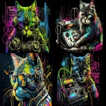 **graffiti cat, techno dj, neon accents, industrial rave, --ar 3:2 --v 4** - <@1026022059739987969> (fast)