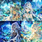 **an agarthan beauty with an ethereal, otherworldly presence, elegant and serene, standing in the foreground, luminous eyes and refined features, flowing hair and ornate adornments inspired by inner-earth civilizations. Behind them stretches a vast Agarthan landscape with crystalline mountains, radiant caverns, glowing flora, ancient stone structures, and cascading light. Vivid saturated colors, high color contrast, rich jewel tones, anime-inspired fantasy illustration, clean sharp linework, smooth polished rendering, crisp edges, high clarity detail, visually striking composition --niji 7** - <@1013725246831997000> (fast)