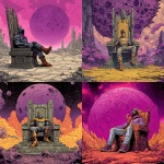 **scifi comic book style, futuristic king, sitting on a throne, purple crater plaent, colorful, full body, classic scifi, scifi comic book style** - <@186377350642925568> (fast)