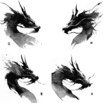 **Dark ink wash painting style, powerful dragon head in side profile, sharp face with two sleek horns, flowing beard blown by the wind, painted with bold heavy brush strokes, deep black tones with rich ink texture and splatters, dramatic and shadowy aesthetic, minimalist composition on pure white background, only the dragon’s head, refined yet fierce, sumi-e, high resolution** - Variations (Strong) by <@297413239044702208> (fast)