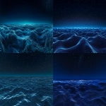 **Abstract ocean floor, glowing blue ripples under the night sky, high-resolution, detailed textures of manifold mosaic murmuration and water, digital art style, tranquil mood with a starry sky above, underwater perspective, wide-angle lens for an expansive view, subtle lighting effects on the bottom to create depth, no visible figures or objects in the foreground. --ar 16:9 --v 6.1** - <@1146047051570876487> (fast)