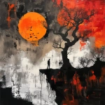 **fumarole eerie painting with a color scheme of monochromatic black and white with a pop of Color. The painting uses cross-hatching and palette knife techniques, inspired by analog horror, grunge Polaroids, ukiyo-e and retro Japanese horror. The mood is mysterious and unsettling --niji 6 --p k463ai2 --raw** - Image #1 <@948741381743083580>