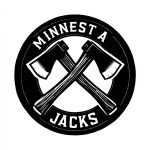 **Simple, Minimalistic, Round, Seal, Logo for an Axe Throwing Company, Circle, Black and White, "MINNESOTA JACKS" Vector, Thick Black Outline** - Image #3 <@1067982535730151454>