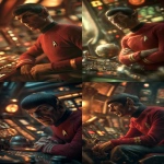 **Spock ; Star Trek Uniforms reimagined in the style of belle epoque ; background on the Enterprise’s Bridge ; in the style of cinematic style photography, photorealistic images, ray tracing, subsurface-scattering, realistic lighting, live action 3D rendering --v 7.0 --p 7u4x1qi --ar 3:5** - <@1018138887199129620> (relaxed)
-# Create, explore, and organize on [midjourney.com](<https://midjourney.com/imagine?from_discord=1>)