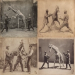 **a vintage photograph of a badass girrafe fighting two men. the men are holding welding equipment c 30 --ar 4:3 --v 7.0** - <@200035520951091200> (fast)