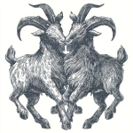 **black and white woodcut illustration style of a two headed Billy goat on single body, symetrical design for a tshirt --v 7.0** - Image #3 <@1095810145184927885>