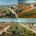 **the city of san pietro in the year ad 50, with walls and buildings painted in the style of sandro botticelli. in front is an urban landscape, with small houses and trees. the wall runs along one side of the hill on which it stands. it has a long, wide staircase leading to its entrance. there's a church at the far end of town. blue sky. green, grassy hills. distant view. --q 2 --v 7.0** - <@692066457164709888> (relaxed)