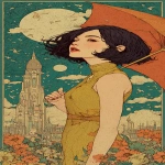 **Princess in castle with 🌈 🐲. Style of Moebius, Alphonse Mucha, and Maxfield Parrish. --c 45 --ar 1:2 --v 7.0 --s 750 --raw** - Image #4 <@344228814332887040>
