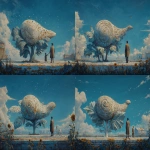 **<https://s.mj.run/KNcpLZGGWjI> a weird vegetable scenario --sref <https://s.mj.run/nZVub3jGHVE> --ar 7:5 --v 7.0 --raw** - Variations (Subtle) by <@1071135204846096475> (relaxed)