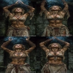 **The Viking priestess stands among the ancient ruins. Her fingertips crackle with lightning as she summons the powers of the gods. Muscles visibly strained, it is almost more than she can bear, but she is determined. Though her teeth are gritted, her expression is resolute. --ar 1:2 --s 750** - Variations (Strong) by <@344228814332887040> (fast)