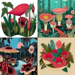 **illustrated rafflesia garden --chaos 10 --ar 4:3 --raw --profile ry4cakl 9h8fap2 --stylize 50 --v 7.0 --draft** - <@871364285517934602> (relaxed)