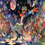 **Froggy Loki alien beauty Kuwaiti Rashidi neon disco impressionism Edgar Degas superhero children playing collage --ar 16:9 --niji 7 --sref <https://s.mj.run/01J9JBNDlfo> --s 1000** - Image #2 <@1059292469474373672>