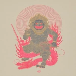 **Full-body wrathful deity Fudo Myoo, riding a dragon, right hand holding a sword, left hand holding a rope, eyes glaring fiercely, sharp fangs biting upper lip, surrounded by raging flames symbolizing the power to vanquish demons, dynamic action pose, highly detailed, dramatic cinematic lighting, dark fantasy, intricate textures, black and grey with small flashes of colour, full body visible, epic composition, Samsara style --ar 5:6 --raw --sref 3968694994 91748 <https://s.mj.run/2WBzbsKKmYY> --p lk8uhr6 --q 4 --v 7.0** - Image #3 <@1209615304372658177>