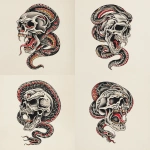 **A snake traditional old shcool skull tattoo design, white background** - Variations (Strong) by <@1289925671455559733> (fast)