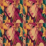 **An illustration with intense tones of a spring's goddess in 3/4 view holding a butterfly in her hand and wearing a lily in her hair, in colorfull and anime style. --v 7.0 --ar 16:9** - Variations (Region) by <@1068240844349509652> (fast)